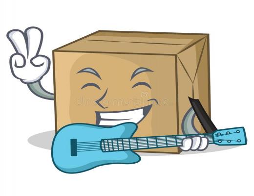 happy guitar box playing a guitar mascot design royalty illustration