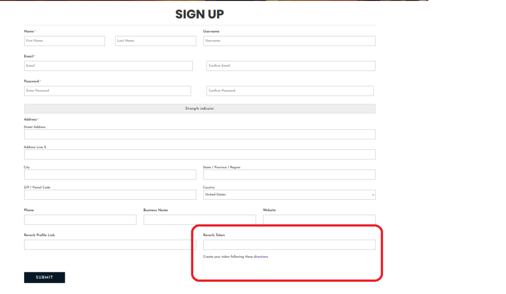 a sign up form with a red arrow pointing to it